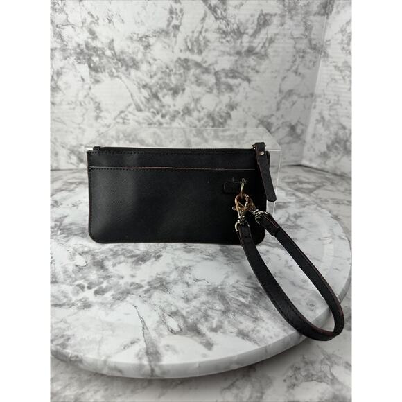 LO & SONS Saffiano Wristlet Pouch Wallet Phone Case Black Leather - Picture 4 of 12